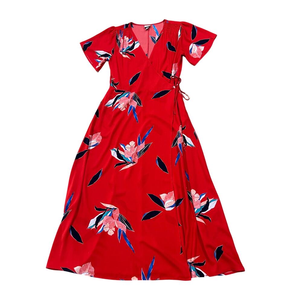Red Floral Wrap Dress Maxi Dress Garden Summer Dress Garden Party Medium -